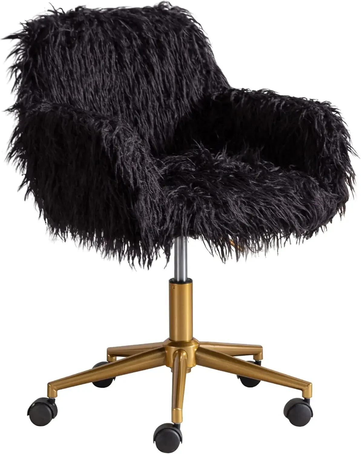 Fluffy Office Desk Chair, Faux Fur Swivel Armchair with Wheels, Soft Comfy Fuzzy Elegant Accent Makeup Vanity Chair for Girls