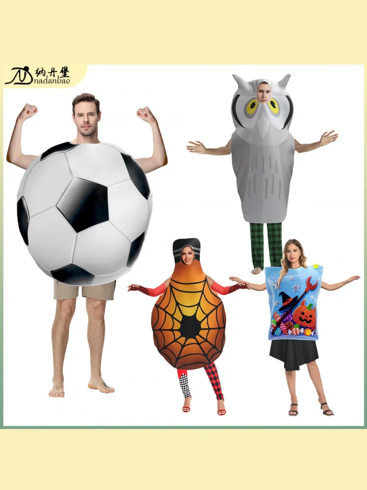 

Adult loween Stage Costume with Owl Print And Spider Web Design Funny Light Bulb Headlight Design Stage Costume