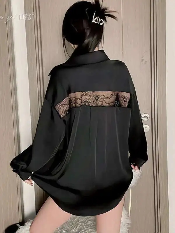 عادية ليوبارد قمصان فضفاضة مثير الرغبة النقية صديقها نمط قميص منامة الدانتيل مثير موحدة قطعتين فستان أنيق K2TS