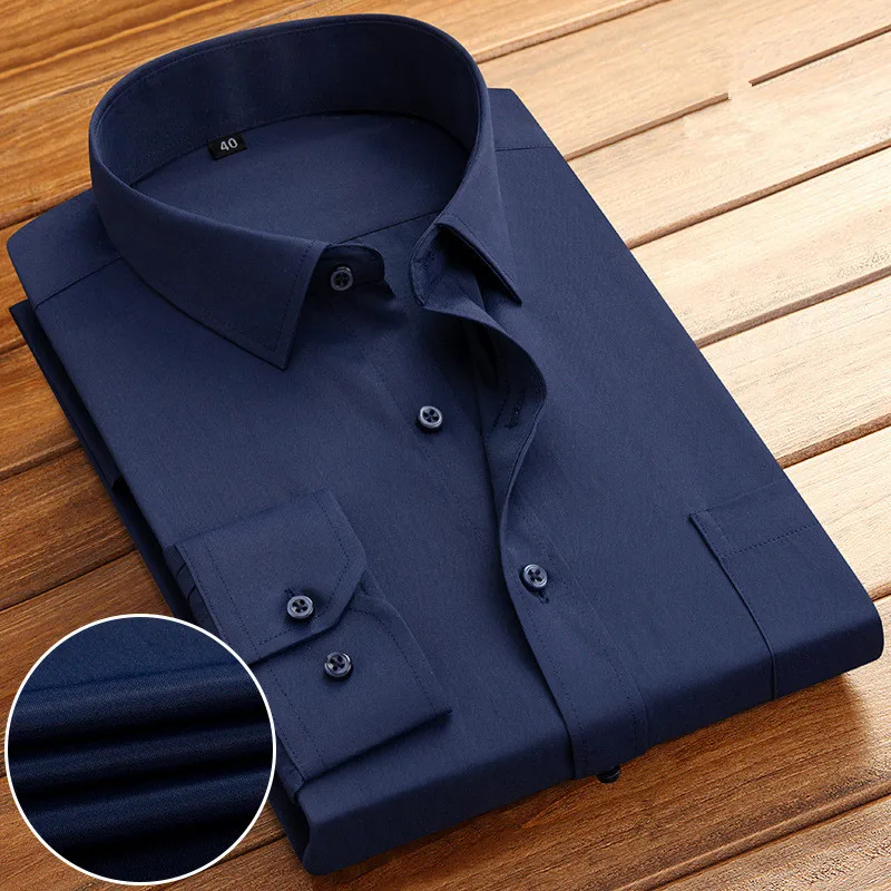 New Spring Autumn Square Collar Slim Fit Shirts Men Solid Color Long Sleeve Smart Casual Mens Blouse Single Breasted Shirt Man