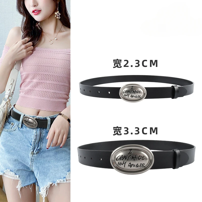 

2024 Metal Curving Letter Buckle Waist Belts for Women Genuine Leather Ceinture Homme Luxury Cowskin Women Cinturones Para Mujer