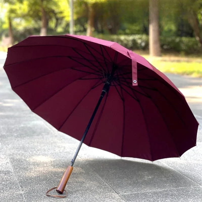 16-Rib Business Automatic Long Handle Umbrella Windproof Waterproof Reinforced Strong Frame for Men Commute Travel Daily Use 장우산