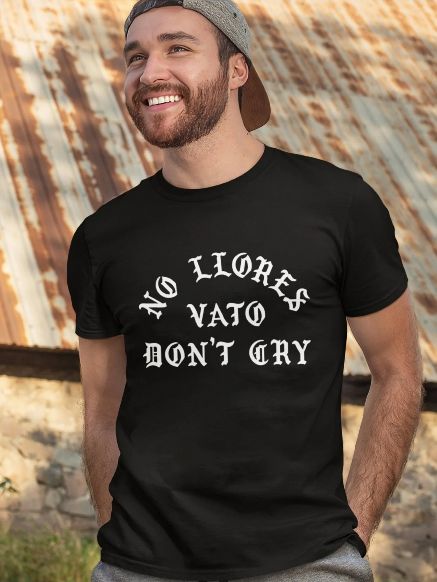 

Special T-shirt for Men - Mexican Street T-shirt with Latin Culture Bilingual Print "no Llores, Hombre, No Llores"