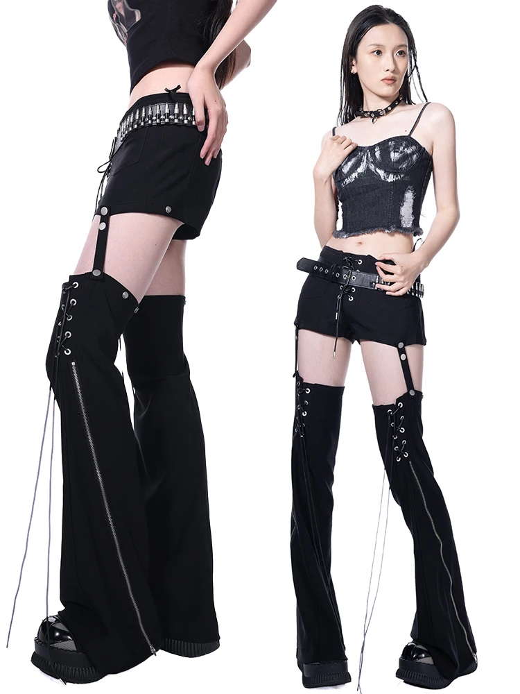 

Faionable Bla на молнии с поясом и заниженной талией, брюки с заклепками, женский повседневный комплект из двух предметов, весна-лето, новое поступление