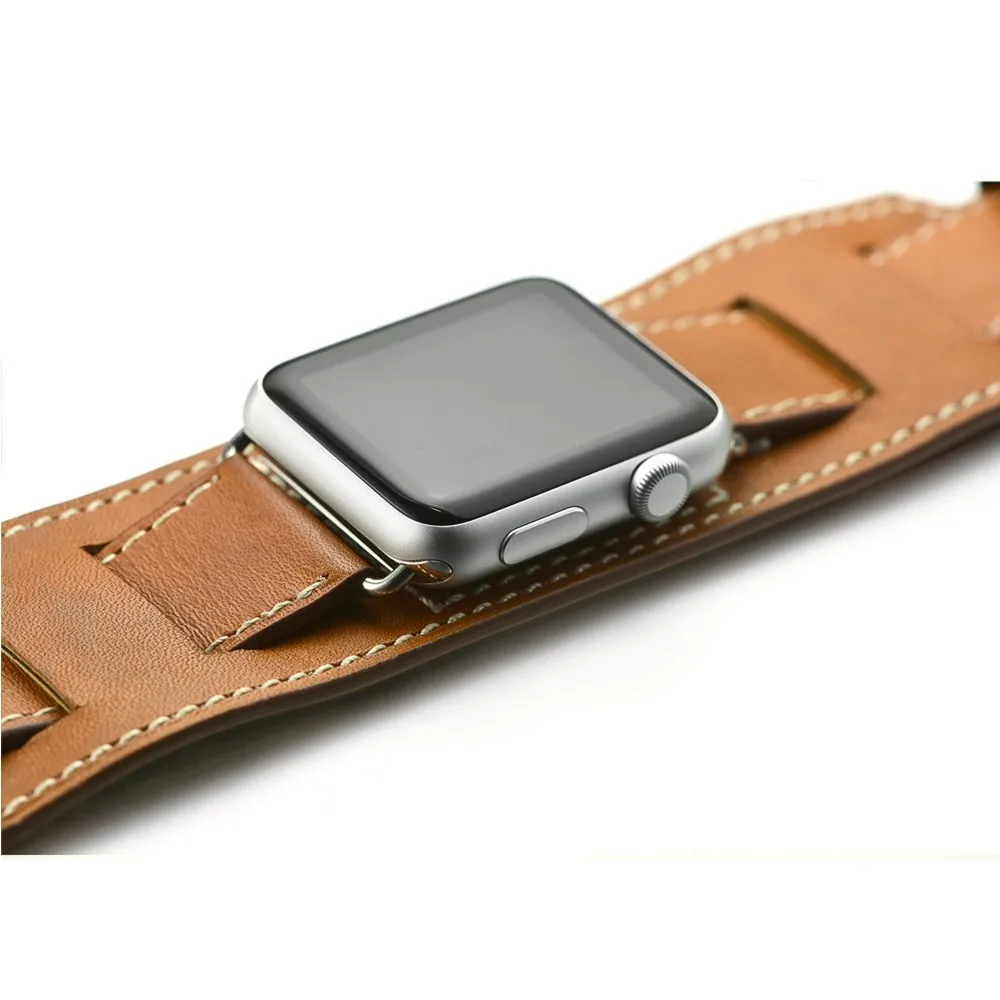 Cuff bracelet for Apple watch band 44mm 45mm 40mm 49mm 41mm 42mm 38mm Leather watchband iwatch series 9 8 7 5 se 6 ultra 2 strap