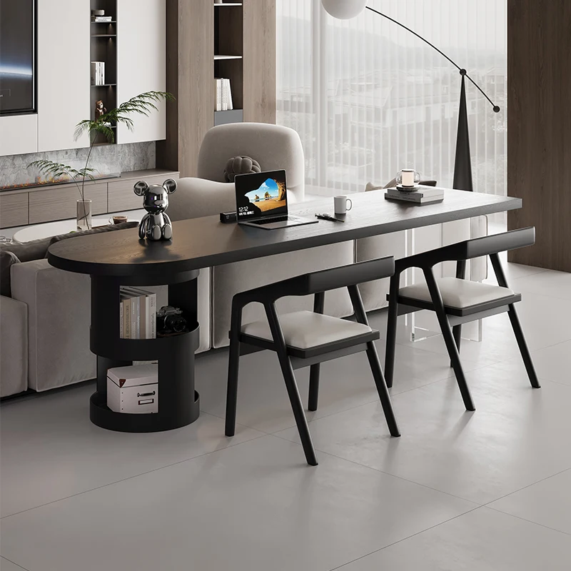 Italian black solid wood desk Italian minimalist home office computer desk Double horizontal hall Long table behind sofa