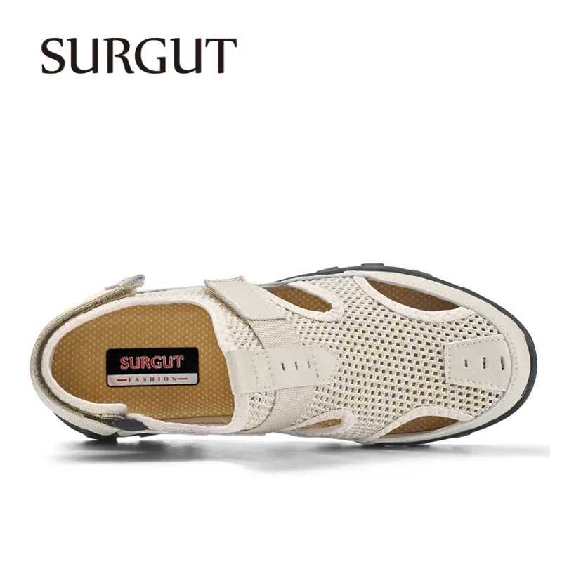 SURGUT New 2025 Fashion Mesh Patchwork Men Sandals Hollow-Out Breathable Summer Shoes Men Outdoor Beach Sandals Casual Footwear