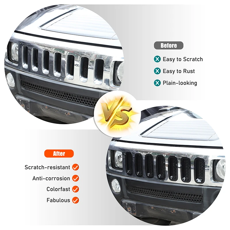 7piece set ABS Black For Hummer H3 2005-2009 car front grille insect-proof mesh cover decorative sticker protection accessories