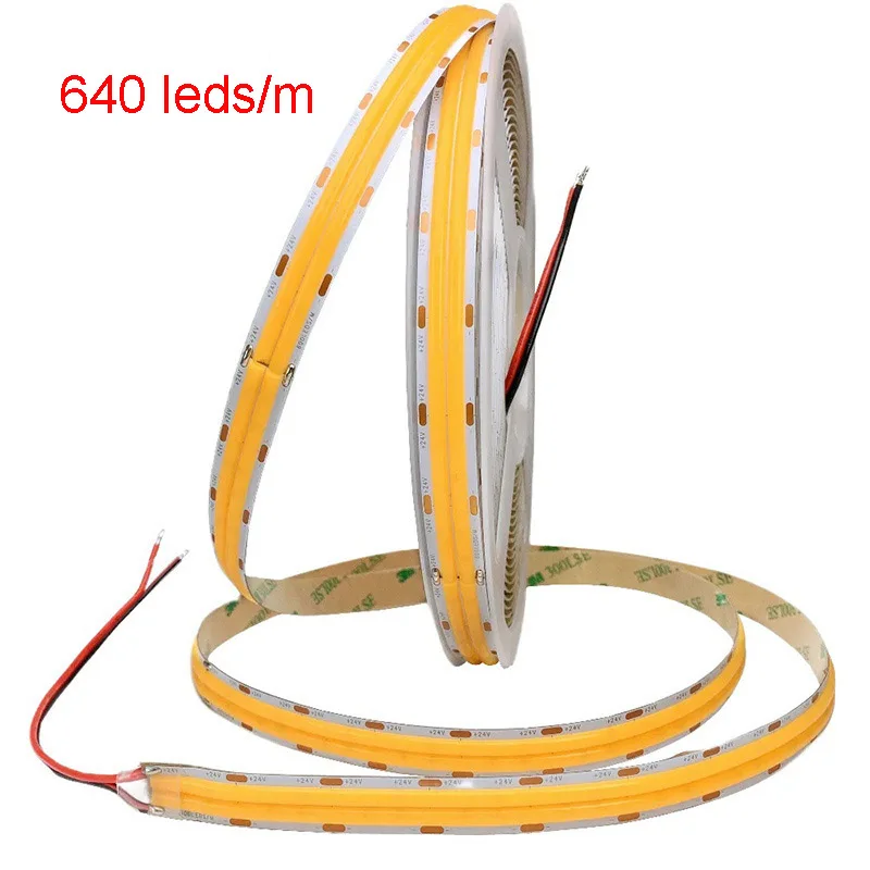 

5 м Яркая светодиодная лента COB 23 Вт/м 640 светодиодов/м12 В 24 В Светодиодная мягкая лента 3000 К Природный белый 3900 К 4000 К 4200 К 6000 К Потолочный настенный шкаф