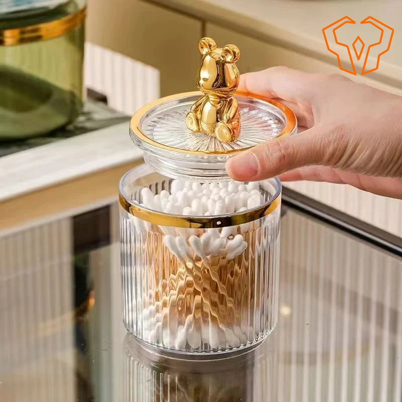 Cotton Swab Box Toothpick Box Home Use Cotton Pads Cosmetic Bear Cotton Swab Stick Storage Box Jar Storage Containers