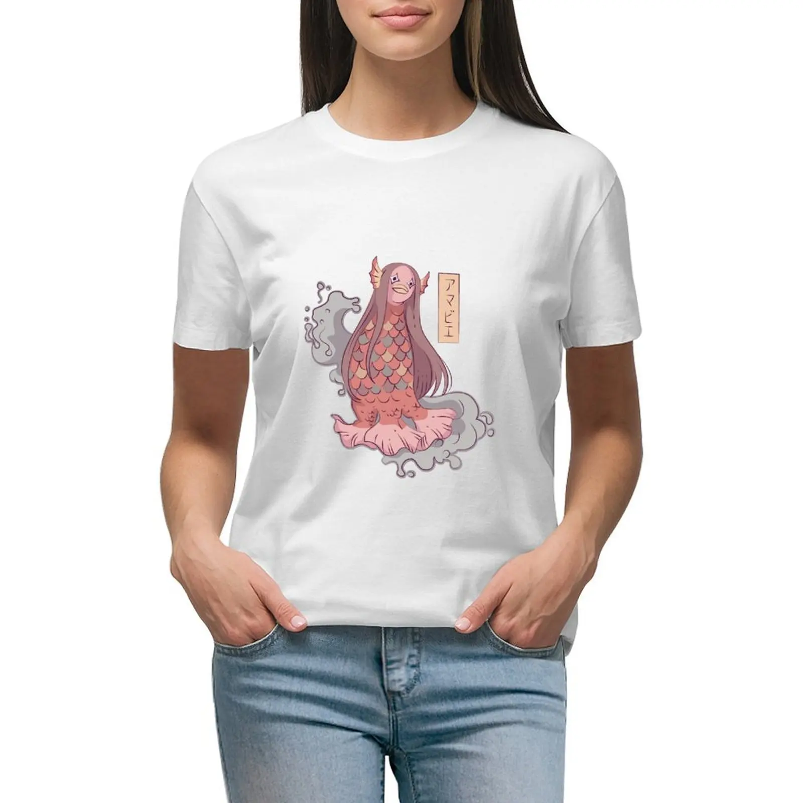 Футболка AMABIE с японской русалочкой, одежда в эстетике аниме, женская одежда
