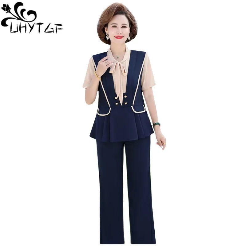 

UHYTGF 2022 Summer Two-Piece Set Women Short-Sleeved T-Shirt Top +Pants Female Suit Middle-Aged Mom Casual Tracksuit Outifits 53