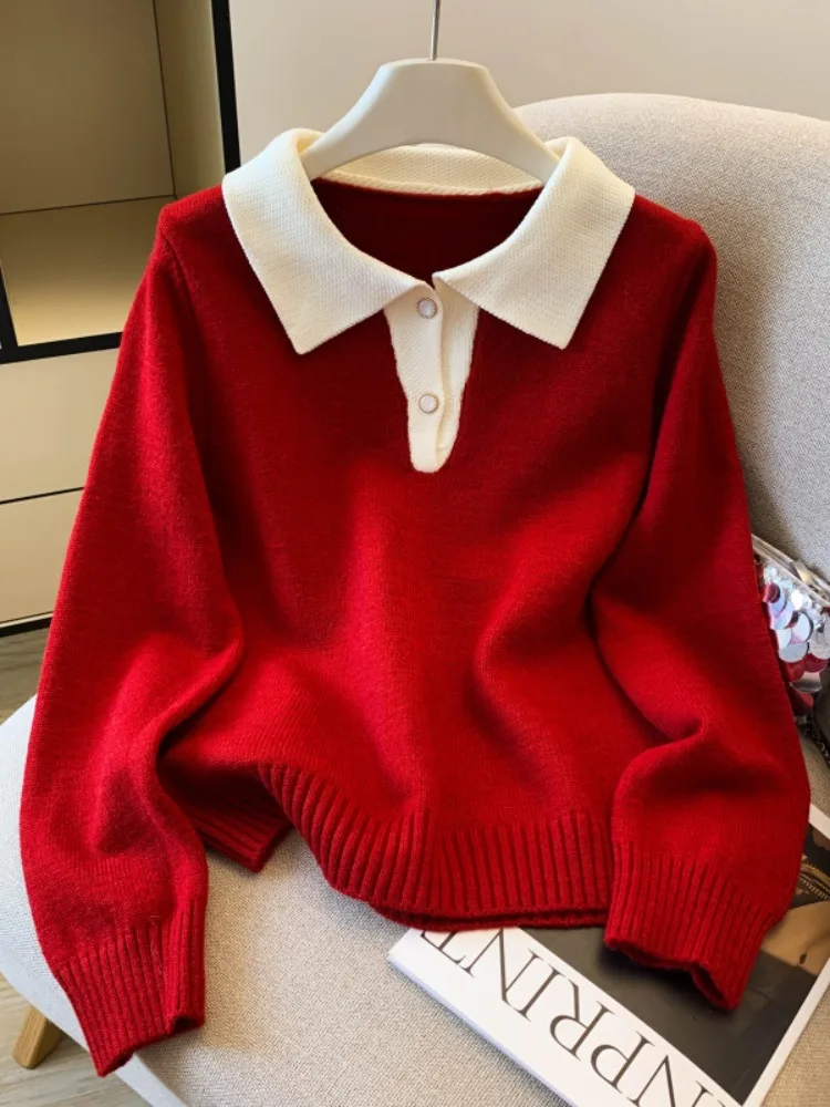 

Вязаный свитер Color Blo Long Sve для женщин, осенне-зимний, свободного кроя, в корейском стиле, для повседневной носки