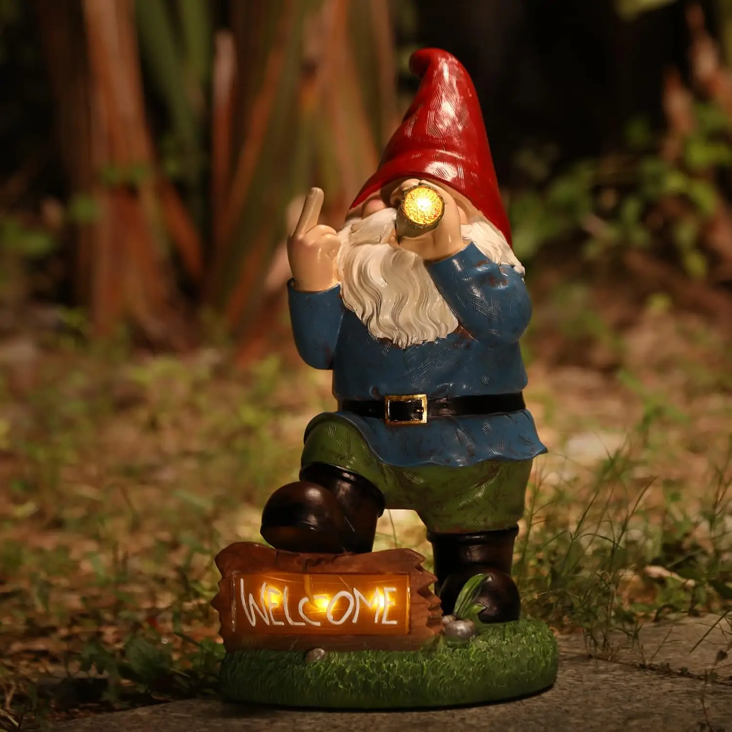 LED Solar Middle Finger Dwarf Statues Yard Decorations Outdoor Garden Decor Garden Statues Patio Lawn Ornament Gifts for Women