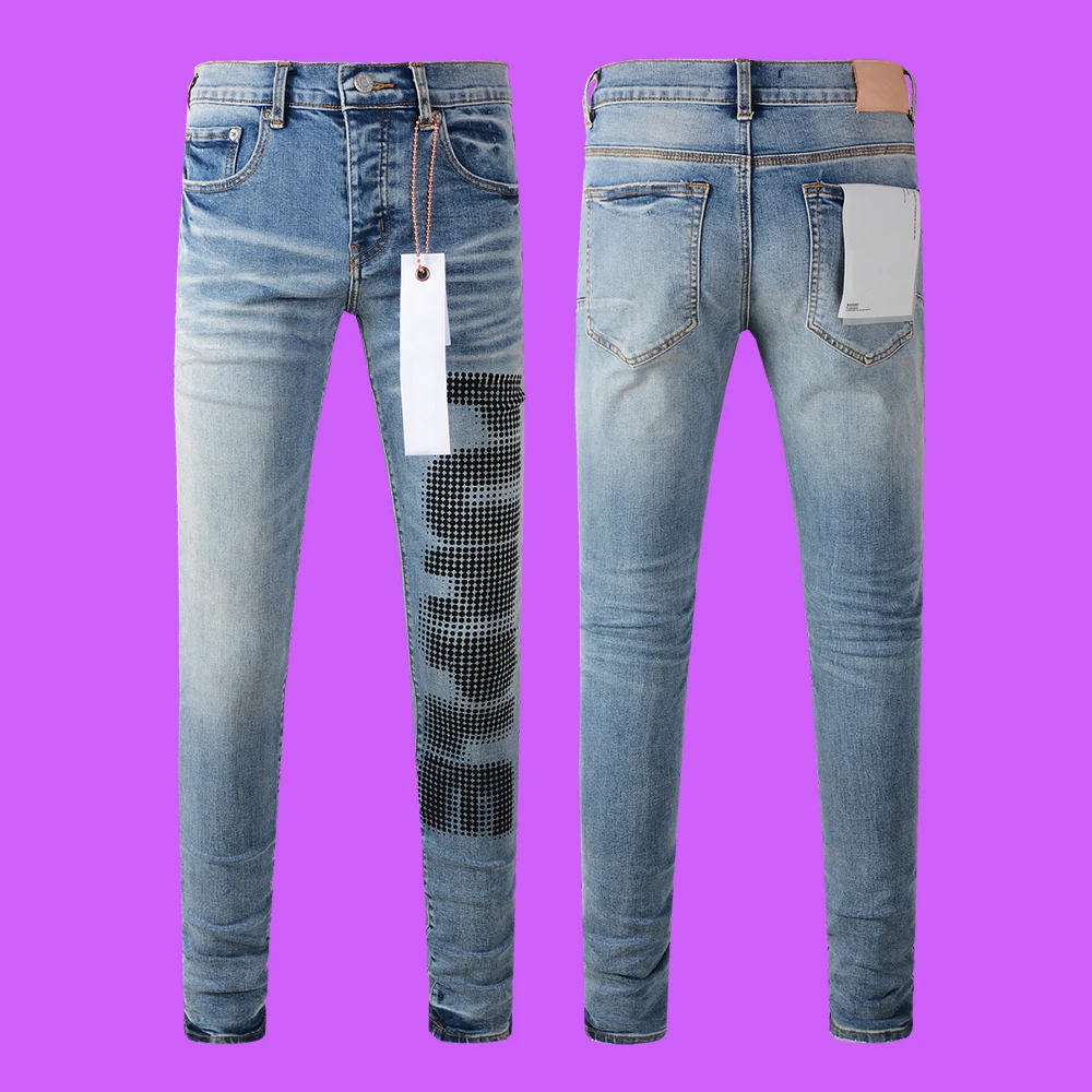 

Purple roca bra Jeans Black Resin Knee Slit American High Street Low Rise Skinny Men pants Fashion Trend High Quality