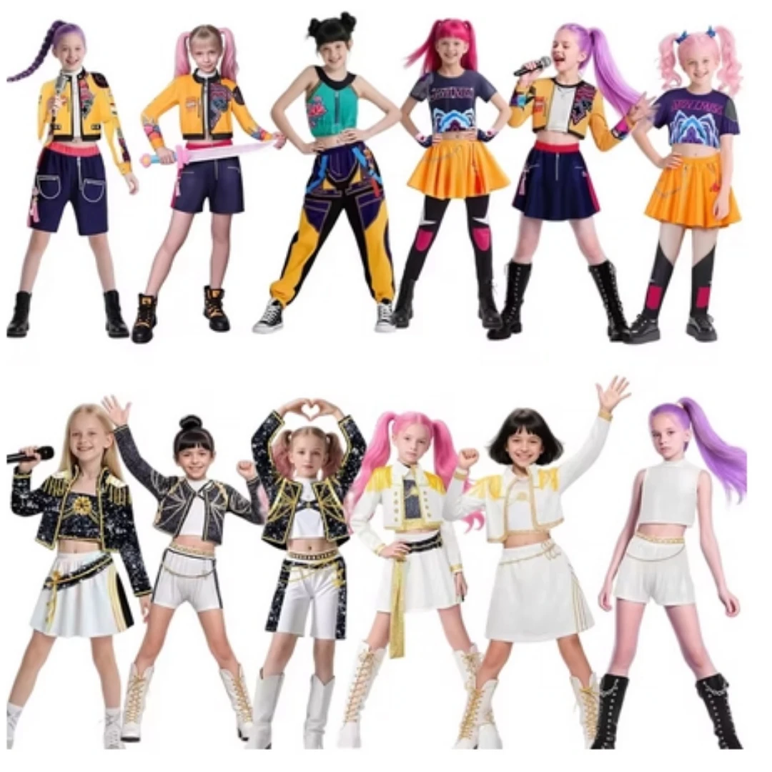 

New Kids Kpop Demon Rumi Zoey Mira Cosplay Huntrix Hunters Costume For Girls Clothes Group Idol Roleplay Halloween Carnival Suit