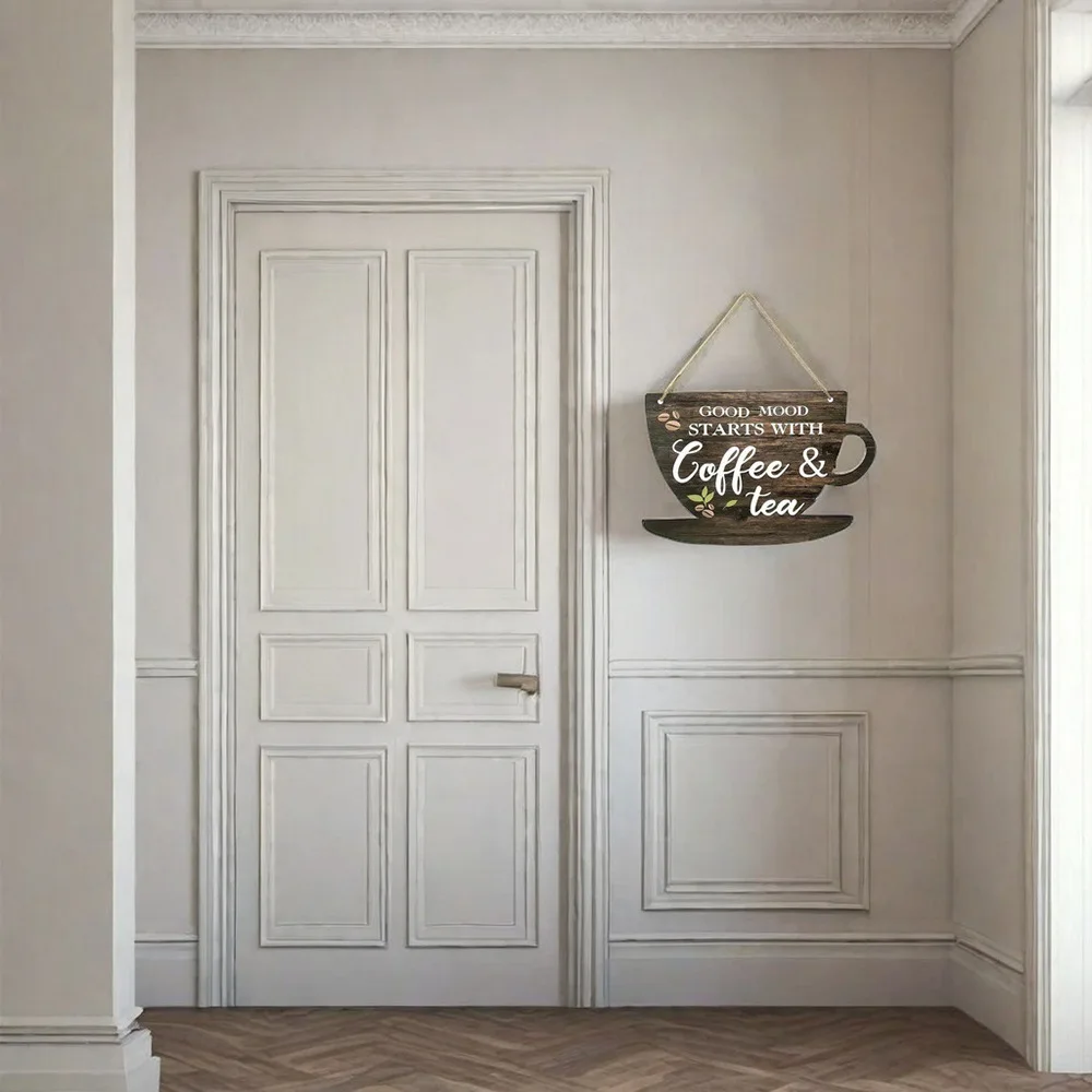 American Country Wooden Signboard Retro Kitchen Wooden Doorplate Coffee Solid Wood Cups Hanging Coffee Shop Vintage Plaques