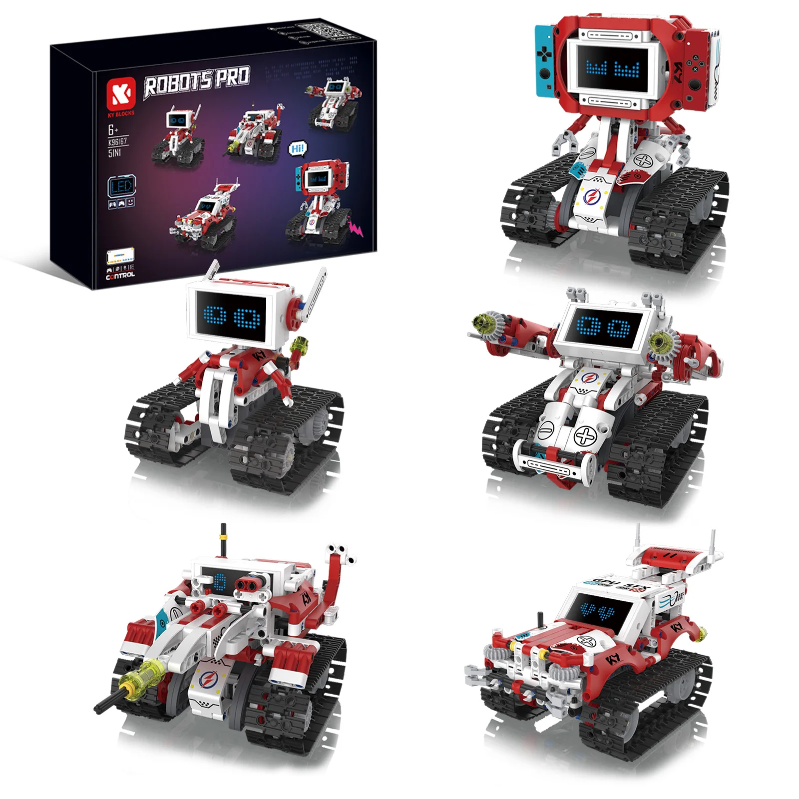 5-in-1 technische ferngesteuerte verformte Roboterauto-Bausteine, Stadt-App, RC-Fahrzeug, Tanksteine, Spielzeug für Kinder, STEM-DIY-Geschenke