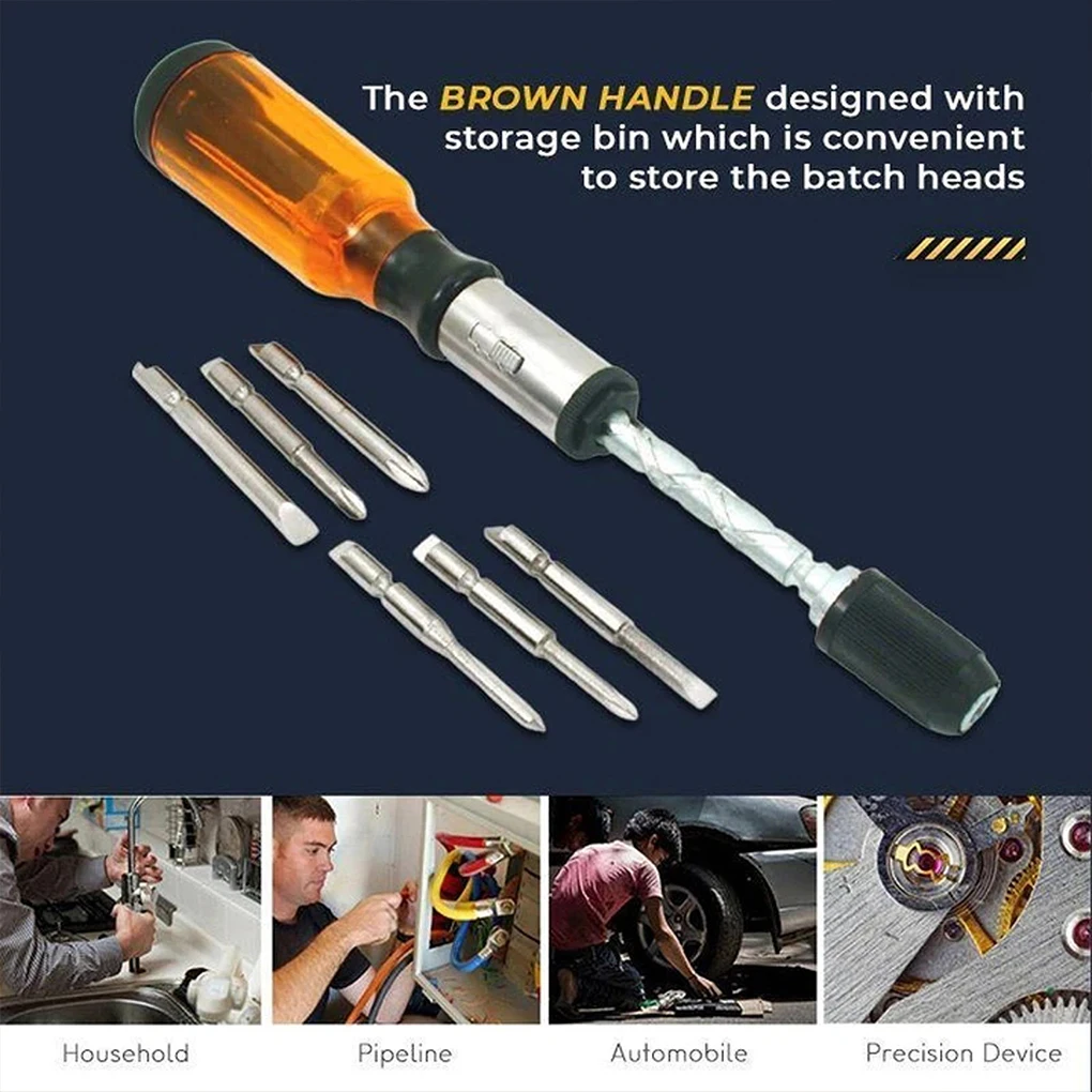 

Multifunctional Push Pull Ratchet Screwdriver Set Steel Alloy Press Type Semi-automatic Rotating Spiral Screw Driver Bit