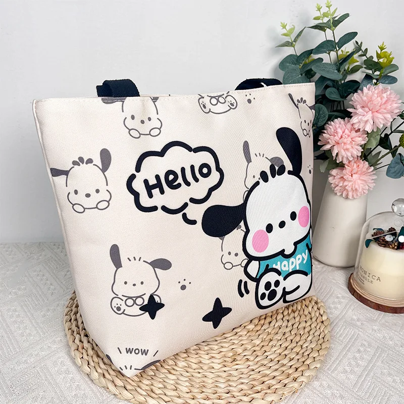 Sanurgente-Sac à main en toile Pochacco pour fille, sac à provisions portable, sac d'école léger, impression de dessin animé mignon, Hello Kitty, Kawaii