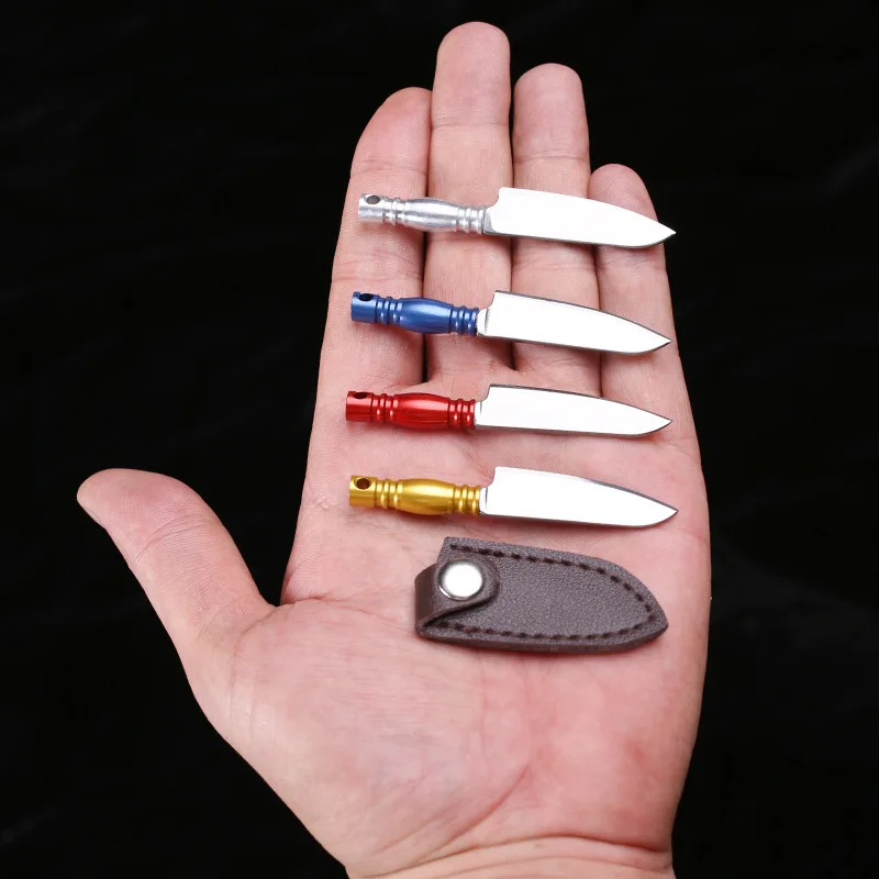 Aluminum Alloy MINI Portable Knife Unboxing Small Blade Straight Knife With Leather Case CS GO Hanging Outdoor Camping EDC Tool