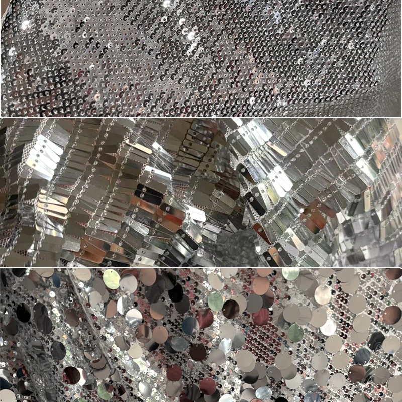 

3 Styles Sparkle Silver Sequin Fabric for Wedding Party Decoration, Glitter Metallic Cloth for Dresses & DIY Crafts