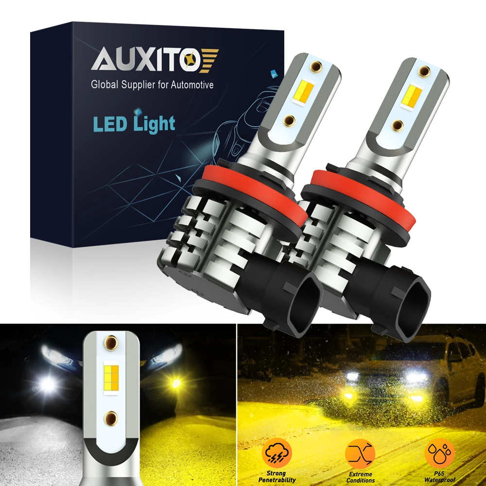 

AUXITO 2Pcs H8 H9 H11 LED Fog Lights Bulb Canbus No Error Dual Color White Yellow for Skoda BMW E92 VW Passat b8 Seat Leon mk3