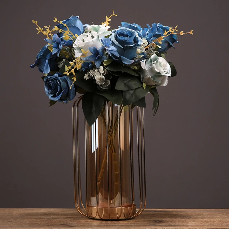 

Гидропонная металлическая стеклянная ваза, украшение для дома, обеденный стол, сушеные цветы, аксессуары для гостиной, свадьба