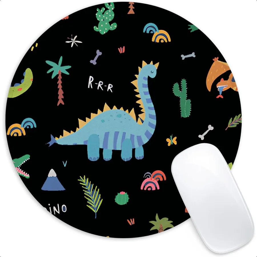 Cute Dinosaur Round Mouse PadFunny Small Mouse Pad with NonSlip Rubber Base Mouse Mat Home Office Decor Desk Accories 8.7inch R