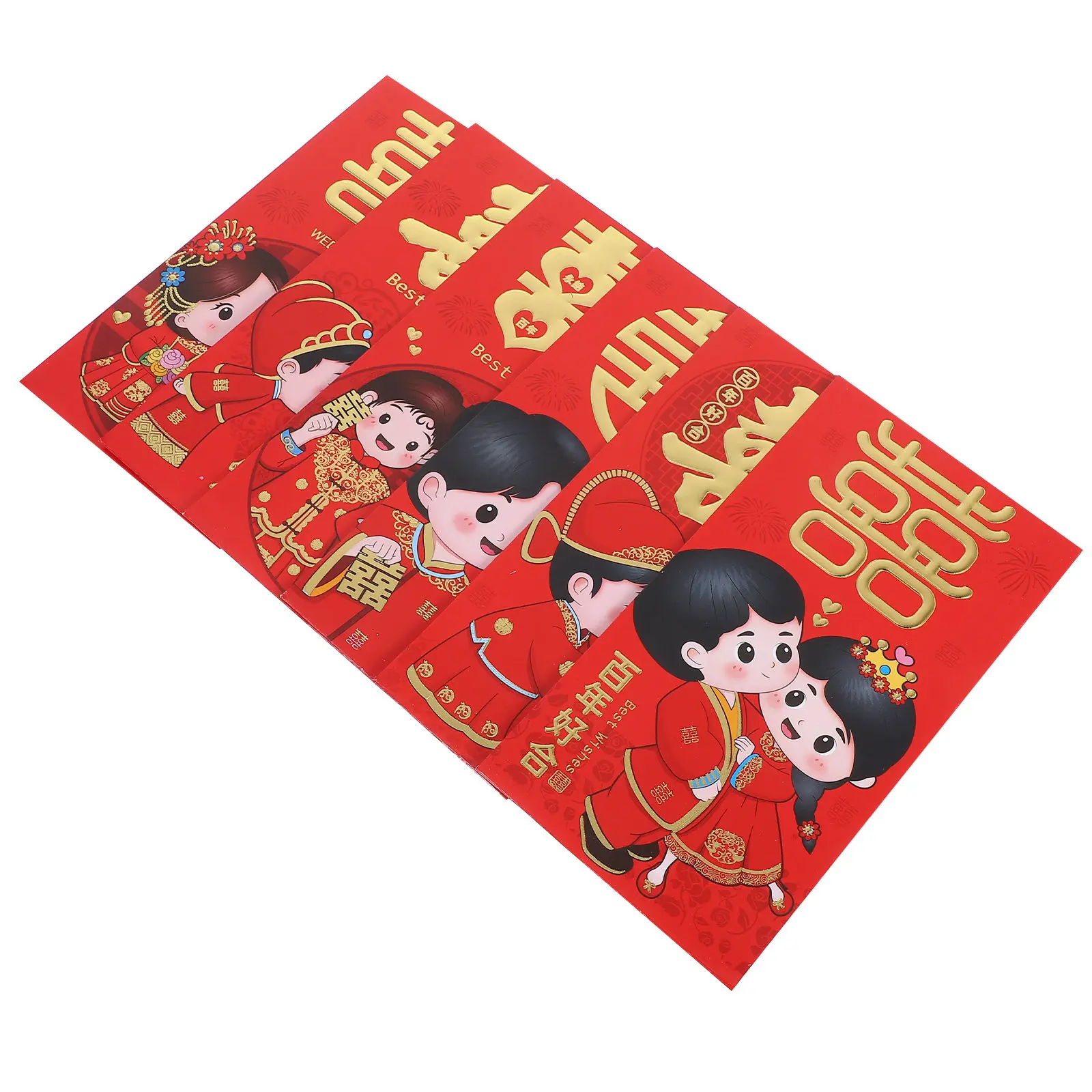 

6Pcs Wedding Hongbao Envelopes Traditional Chinese Lucky Money Red Packets Cute Intricate Design Tear Resistant Paper for Bride