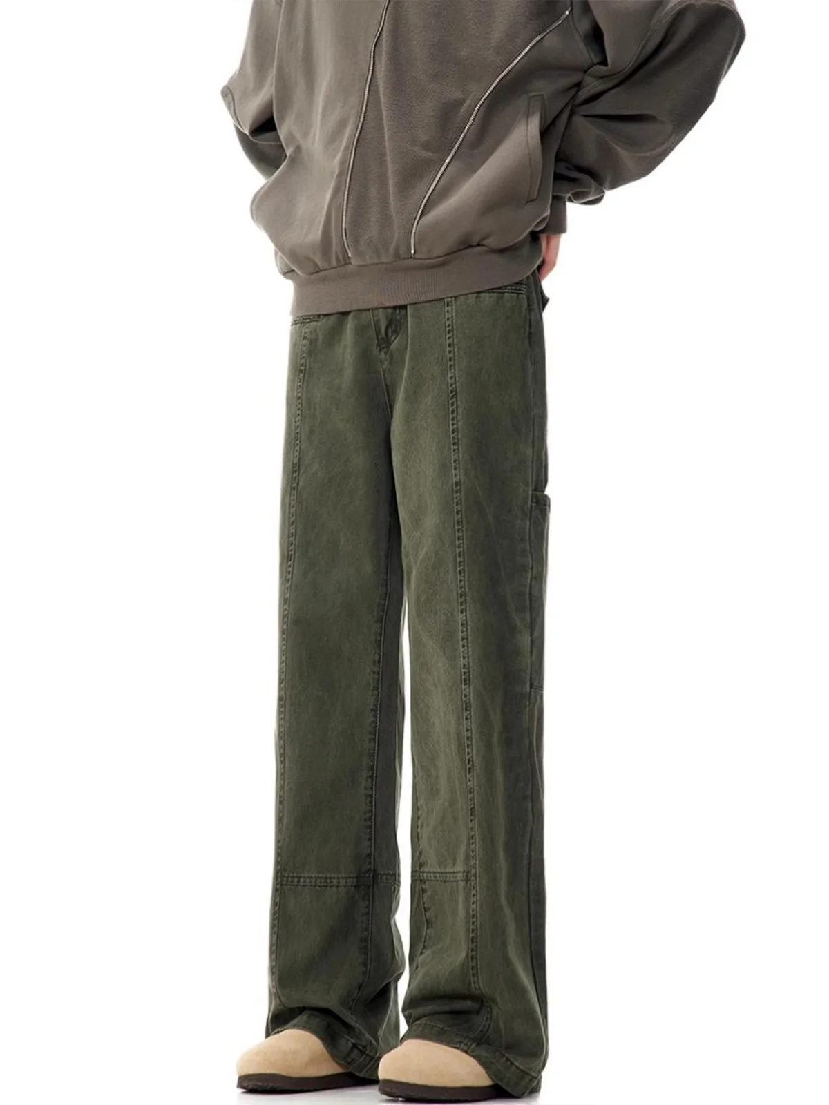 الأمريكية Waed خمر مستقيم الساق ملابس العمل السراويل الأكورديون كيت الجينز فضفاض الرجعية السراويل للرجال والنساء #4