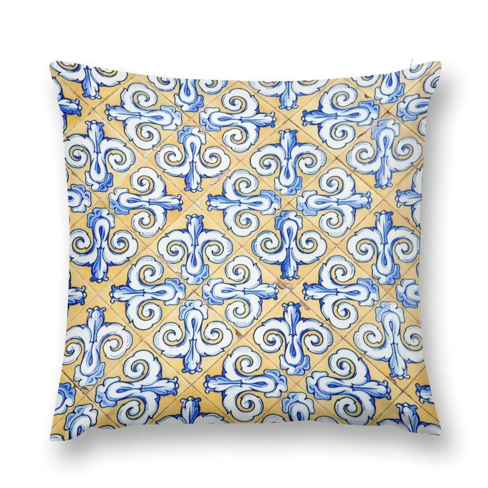 

Spanish Tiles - Azulejo Blue, Yellow and White Motif Design Throw Pillow home decor items sleeping pillows pillow