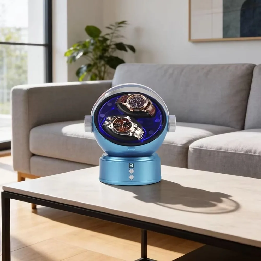 Space Style Digital Double Watch Winder Luxury Anti-Magnetic Dual Watch Winder Box Ultra Quiet 5 Color Changing Ambient Lights