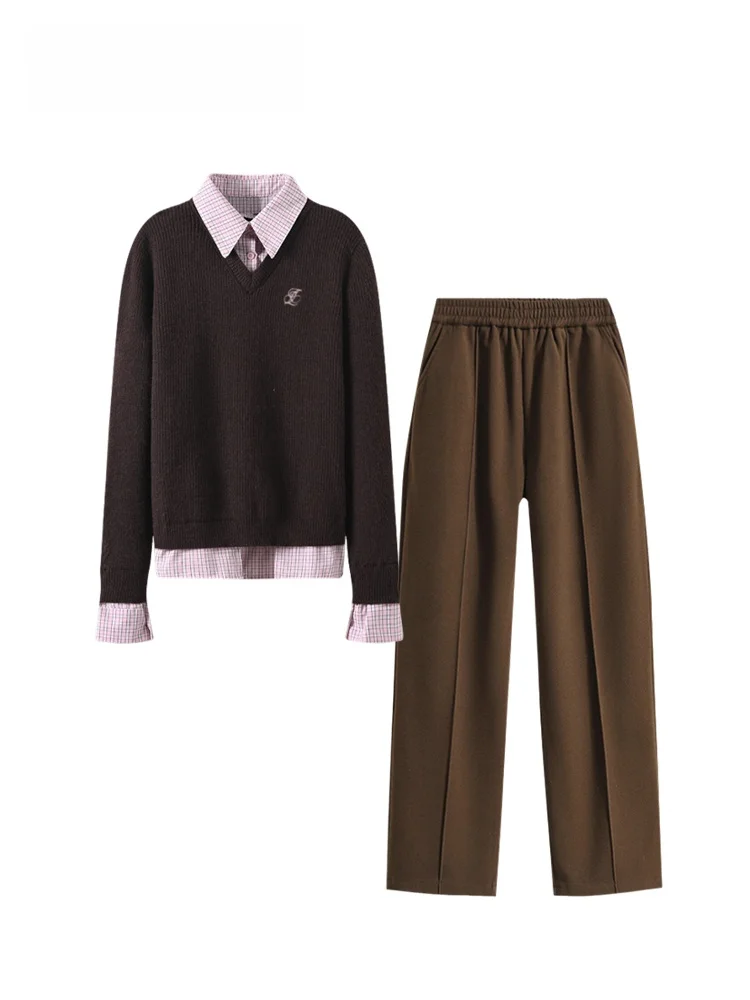 

Комплект женской трикотажной одежды CaraCLUB большого размера: удлиненный свитер и брюки прямого кроя для осени и зимы, модный, больших размеров, для женщин.