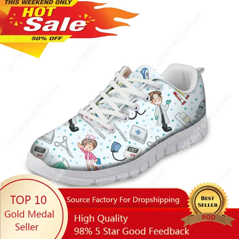 

Women's Nursing Shoes Lady Cartoon Nurse Heart Beat Design Mesh Running Sneakers Breathable Female Soft Walking Zapatos De Mujer