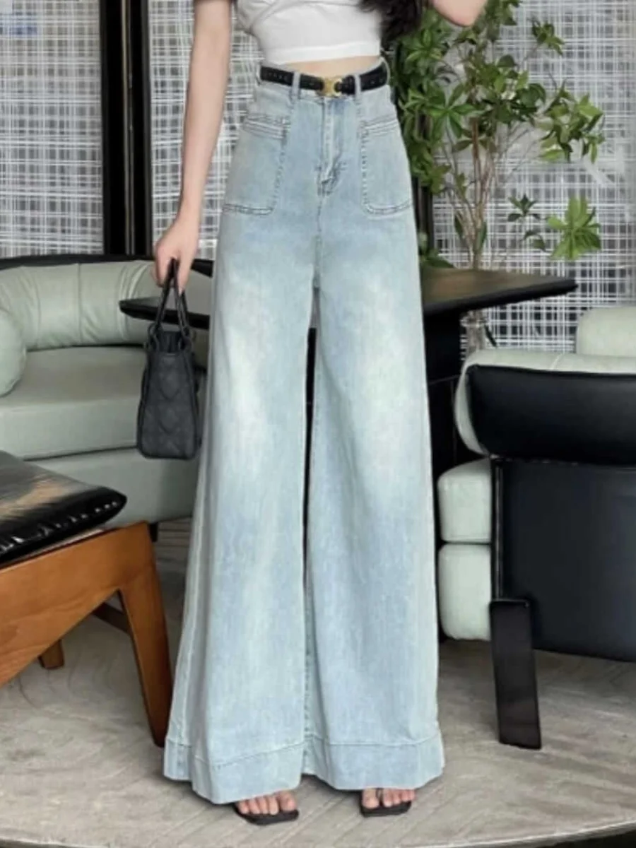 

High Waist Wide Leg Blue Jeans Women's Summer Thin New Loose Slimming Drapey Straight Floor-Length Pants