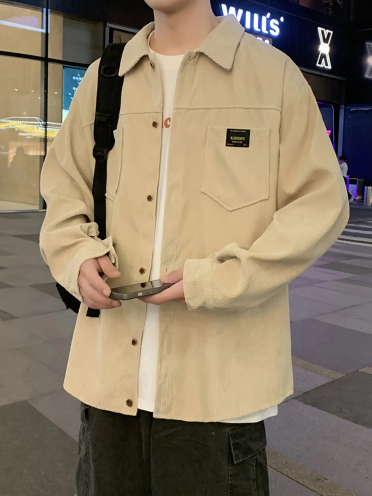 

New Chinese Sle Men's Long Sve Corduroy irt Early Autumn Workwear Jaet Loose Fit Polyester Spring Autumn Winter