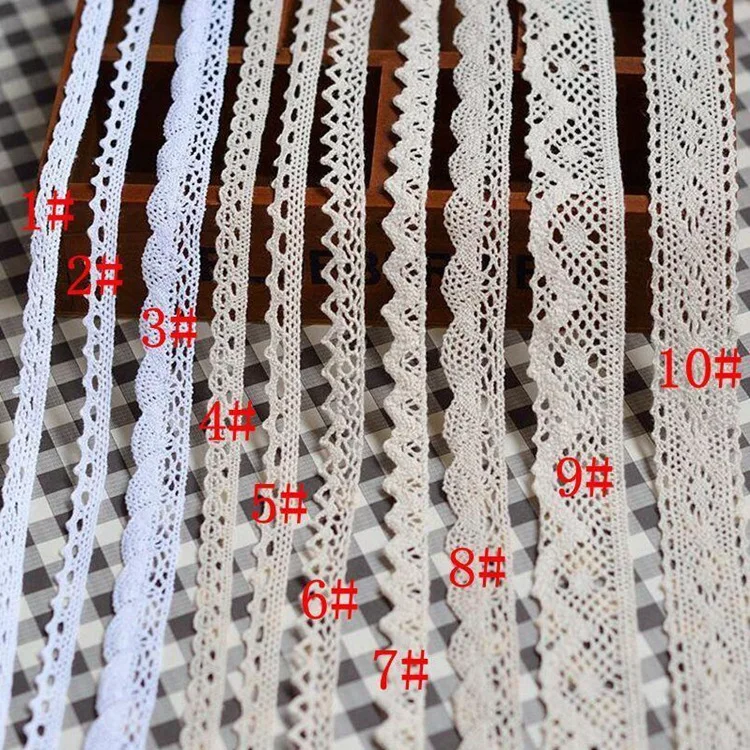 10Meters/Lot Beige White Cotton Embroidered Lace Trim Ribbons Fabric DIY Handmade Crafts Clothes Sewing Accessories Supplies