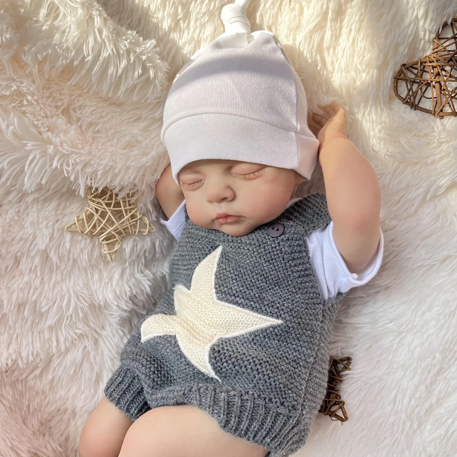 BZDOLL 19-calowa Realistyczna Lalka Reborn Śpiąca, 48 cm, Lalka z Skórą 3D i Materiałowym Ciałem, Uroczy Prezent Urodzinowy dla Dzieci