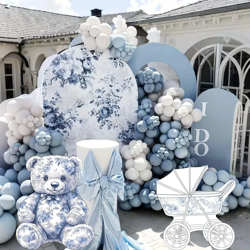 36/24/18inch Blue Printed Bear Foam Board Carousel Baby Stroller KT Board for 1st Birthday Baptism Baby Shower Party Backdrops