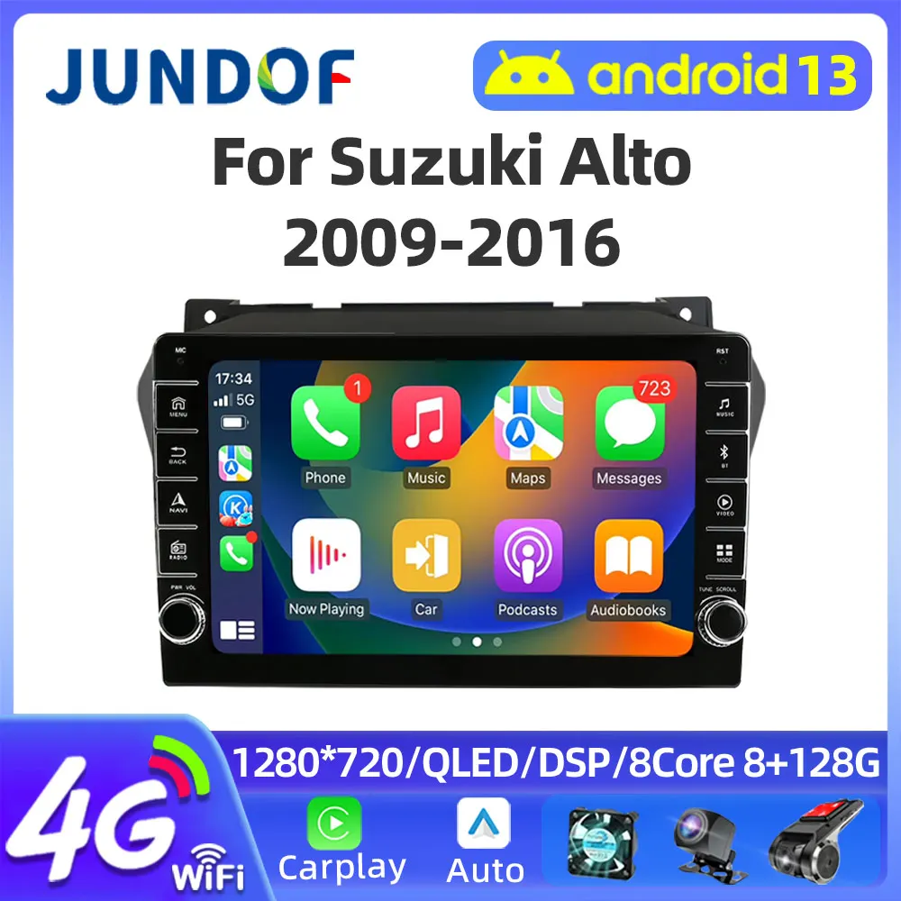 Jundof 9inch Android 13 Car Radio WIFI+GPS Carplay AUTO for Suzuki Alto 2009-2016 USB System Multimedia Player Wireless Carplay