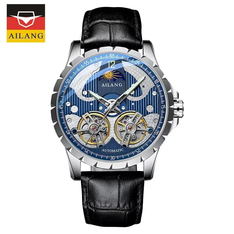 AILANG 2026 New Automatic Mechanical Watch Stainless Steel Wristwatch Reloj Hombre Double Tourbillon Watches Moon Phase China CE