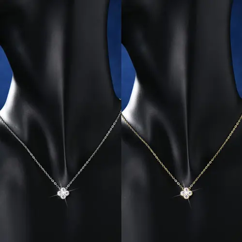 OXTAO Certified Moissanite Lucky Four-leaf Necklaces Earrings Bracelet for Women 100% S925 Silver Jewelry Accessory Sets - Image 3