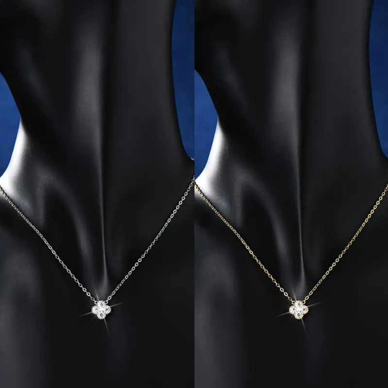 OXTAO Certified Moissanite Lucky Four-leaf Necklaces Earrings Bracelet for Women 100% S925 Silver Jewelry Accessory Sets - Image 3