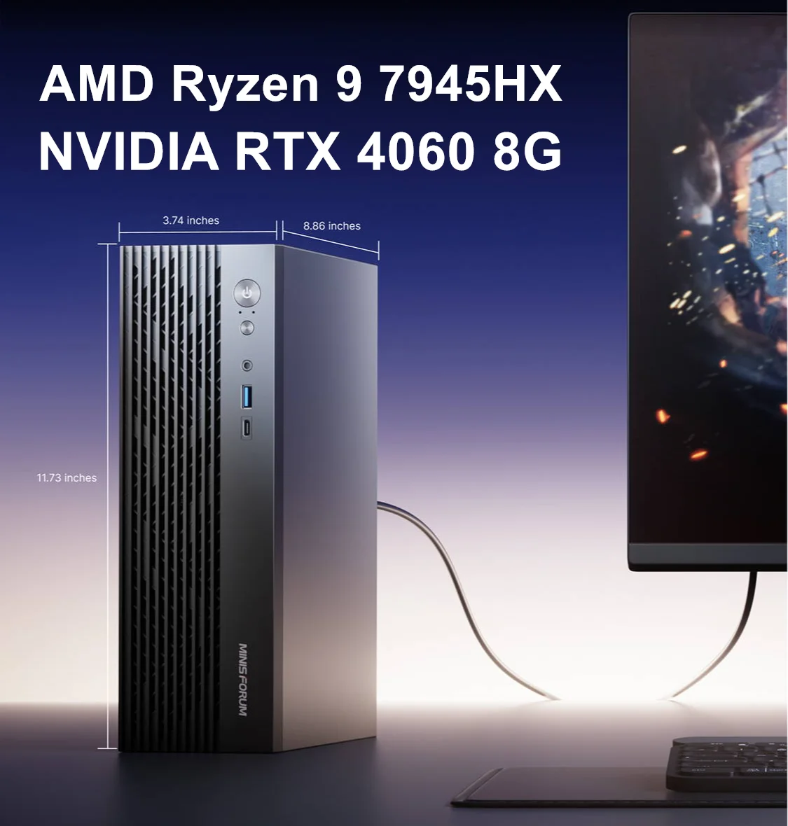 Minisforum Gaming Desktop Mini PC AMD Ryzen 9 7945HX 16 Core 32 Thread NVIDIA RTX 4060 8G 2*DDR5 Windows 11 Gamer Tower Computer