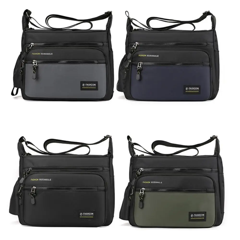 

New Nylon Messenger Bag Multi-layer Zipper Storage Pocket Large Capacity Square Shape Shoulder Bag Unisex