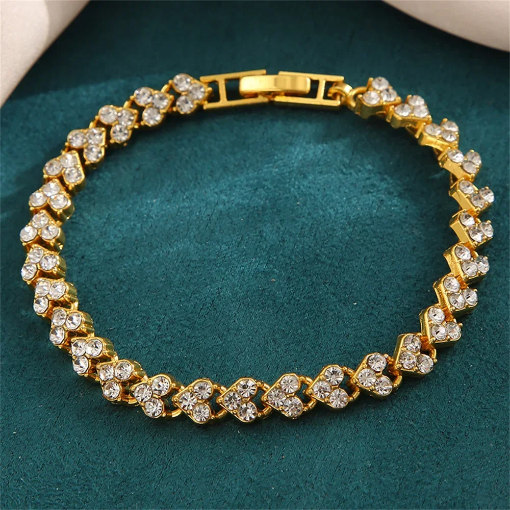 Charm Delicated Crystal Heart Tennis Bracelet for Women Rhinestone Paved Handmade Bracelet Wedding Anniversary Gift Jewelry