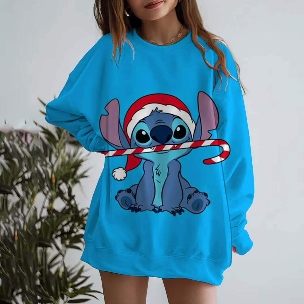 

Christmas Women's Disney Stitch Fashion Girls' Long Sleeve Round Neck Sweatshirt Cute Pattern Christmas Shirt Hoodie Women