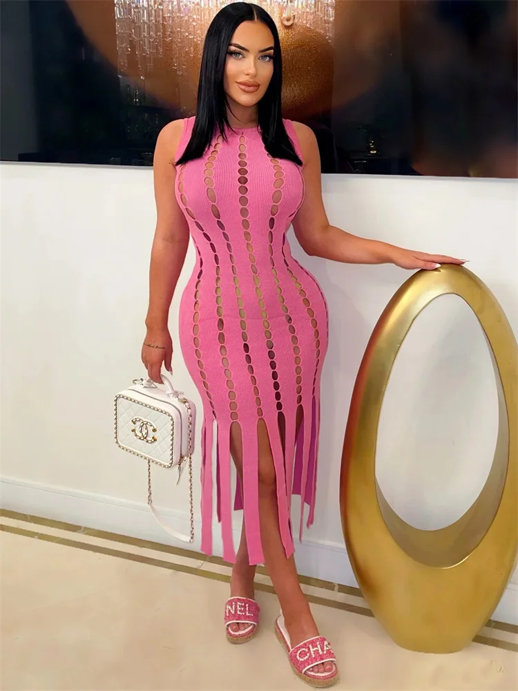 knee length dresses for ladies Caramel Shimmery Twist Rope Cut Out Slit Maxi Dress