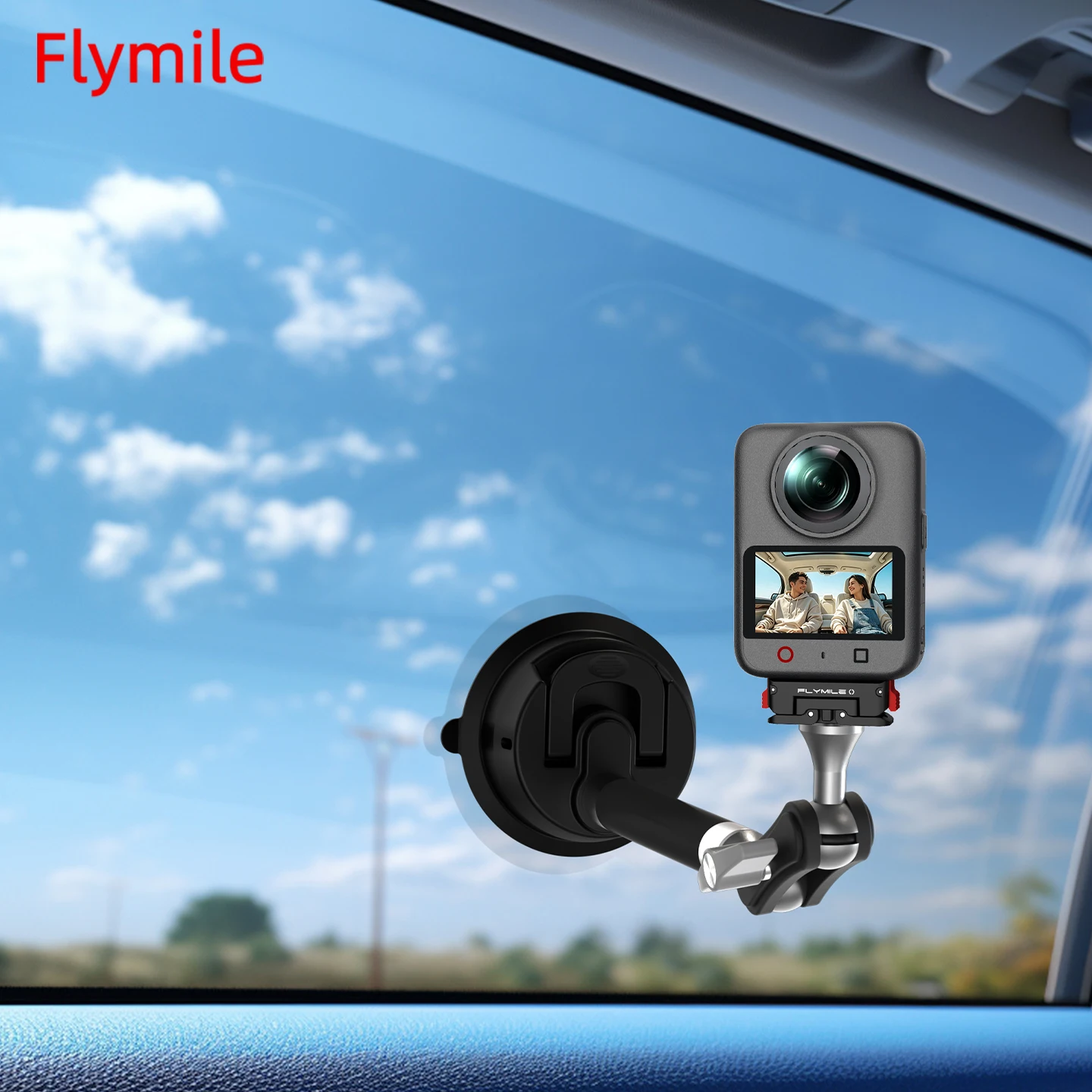 Крепление на присоске Flymile для камер DJI Action 5 Pro/4/Osmo 360 II/Insta360 X5 X4, регулируемый держатель для автомобильного лобового стекла.